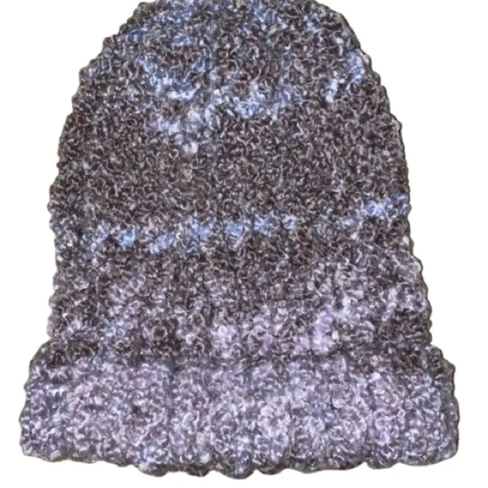 Handmade cozy infant knit beanie hat in brown and lavender